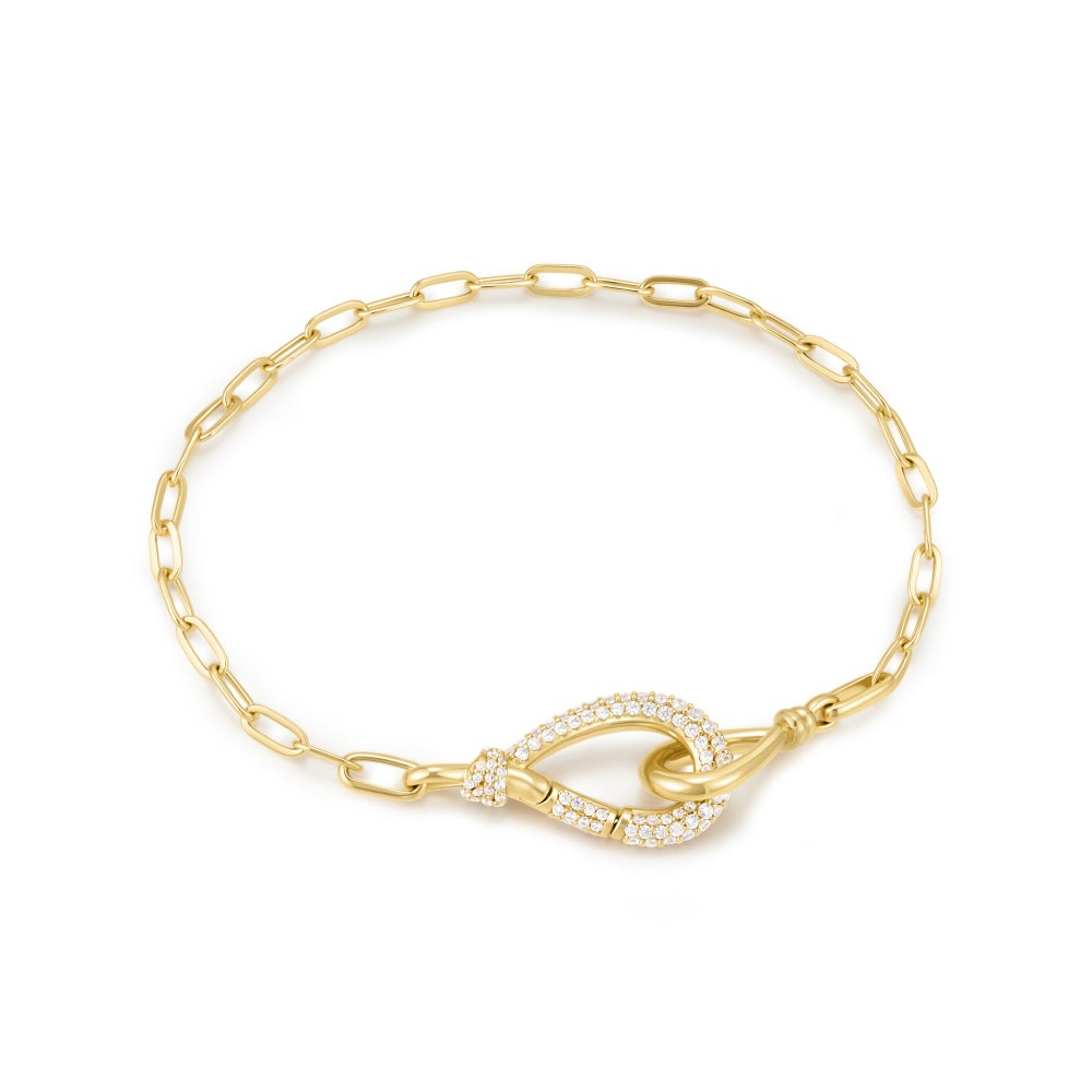 14K Gold Plated Pave CZ Interlocked Knot Bracelet