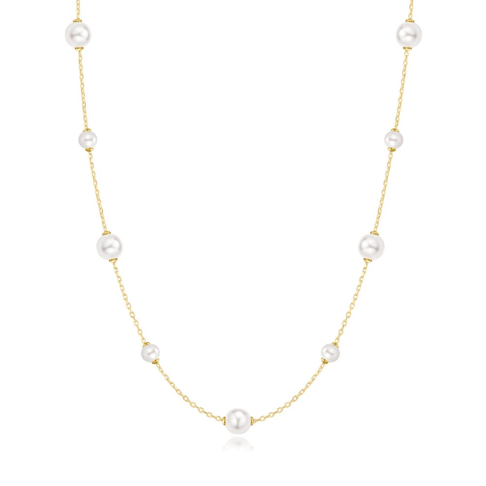 14K Gold Plated Polished Shell Pearl Station Necklace