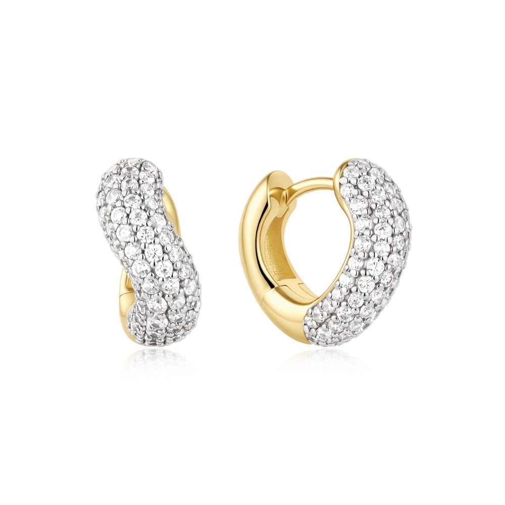14K Gold Plated Pave Wave Huggie Hoop Earrings