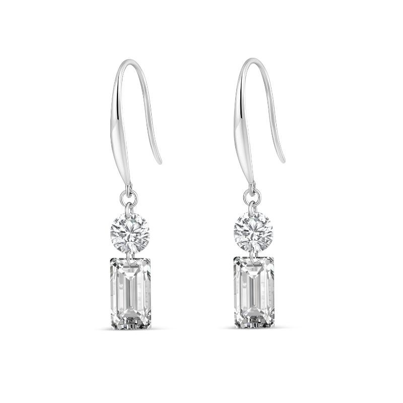 18K Drilled Round & Baguette Lab Grown Diamond Leverback Dangle Earrings