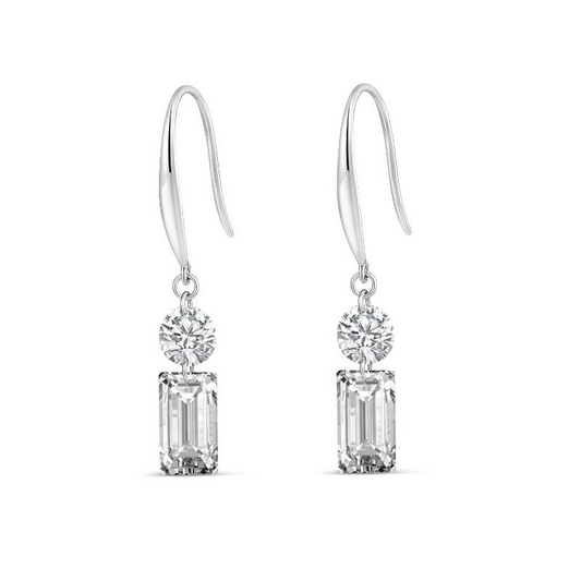 18K Drilled Round & Baguette Lab Grown Diamond Leverback Dangle Earrings
