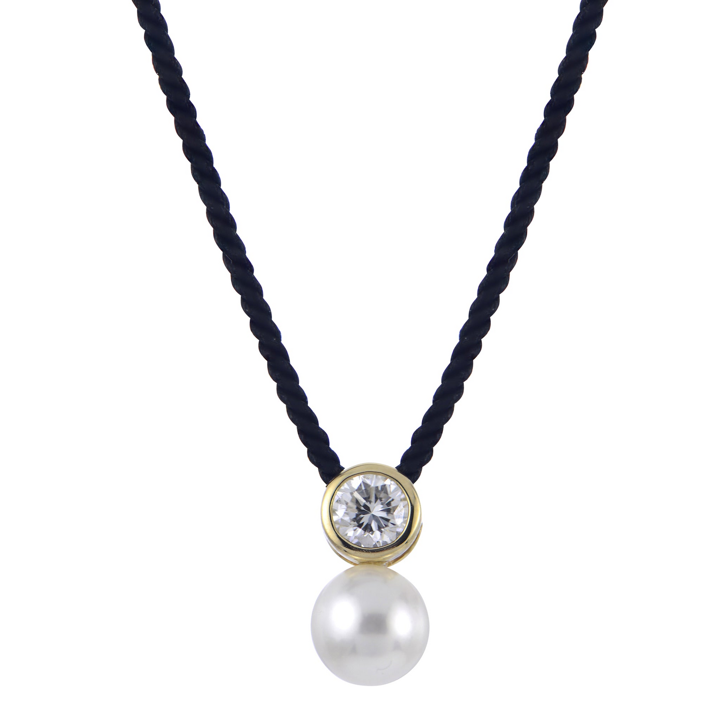 14K Lab Grown Diamond & Freshwater Pearl Black Cord Pendant