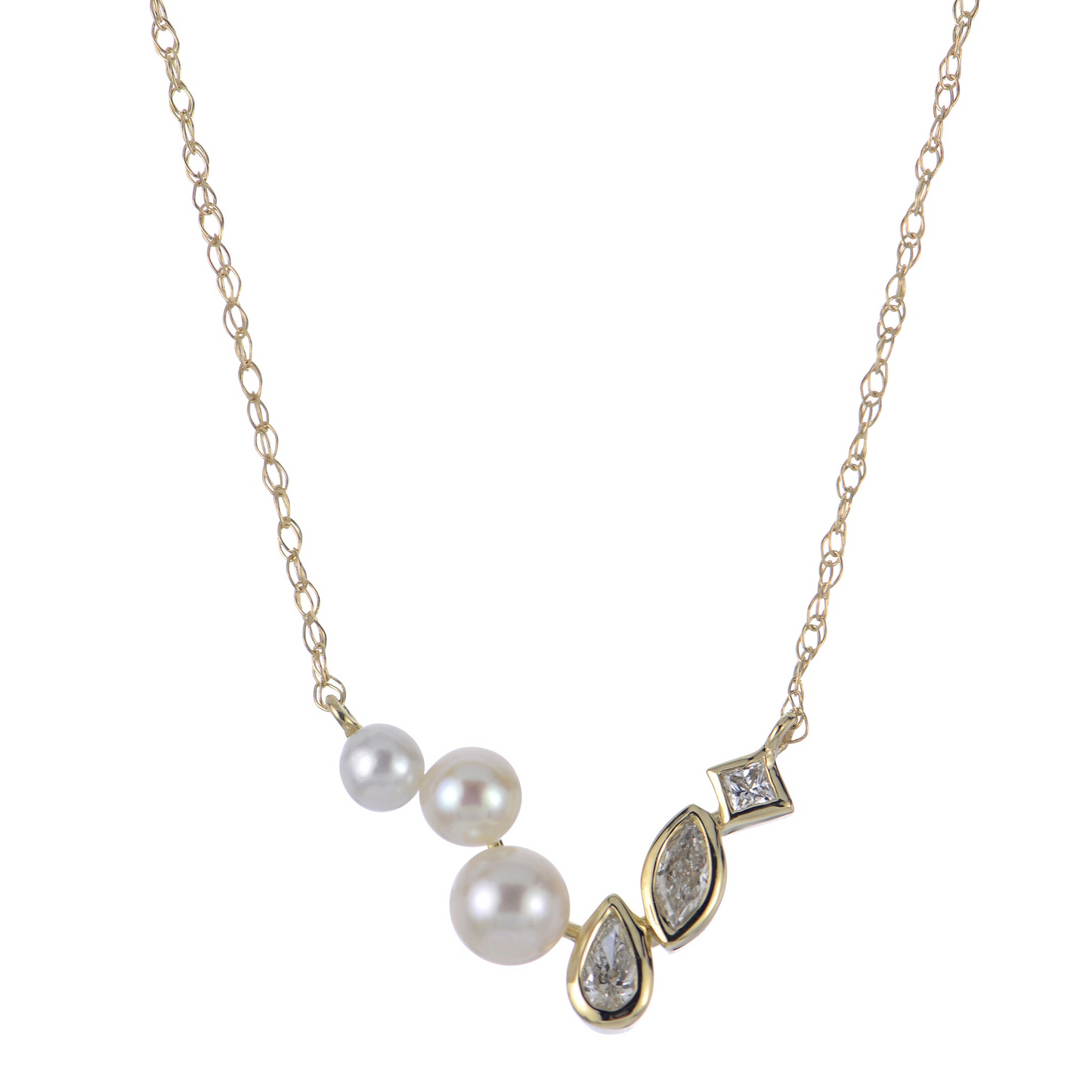 14K Multi-Shape Freshwater Pearl & Lab Grown Diamond V-Pendant