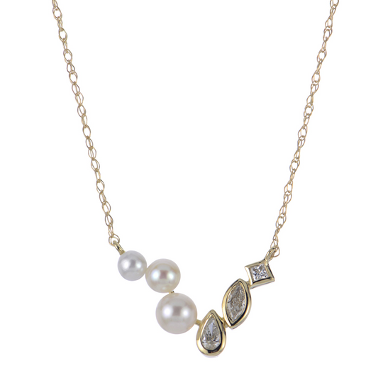 14K Multi-Shape Freshwater Pearl & Lab Grown Diamond V-Pendant