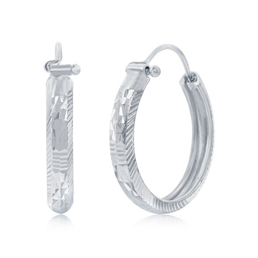 Sterling Silver Diamond Cut 26mm Hoop Earrings