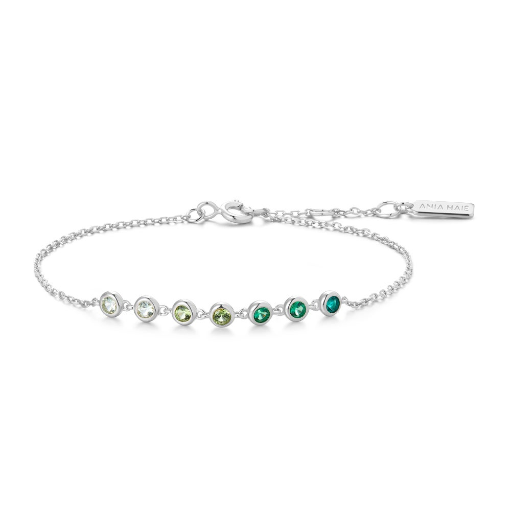 Sterling Silver Green Ombre CZ Bezel Station Bracelet
