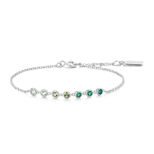 Sterling Silver Green Ombre CZ Bezel Station Bracelet