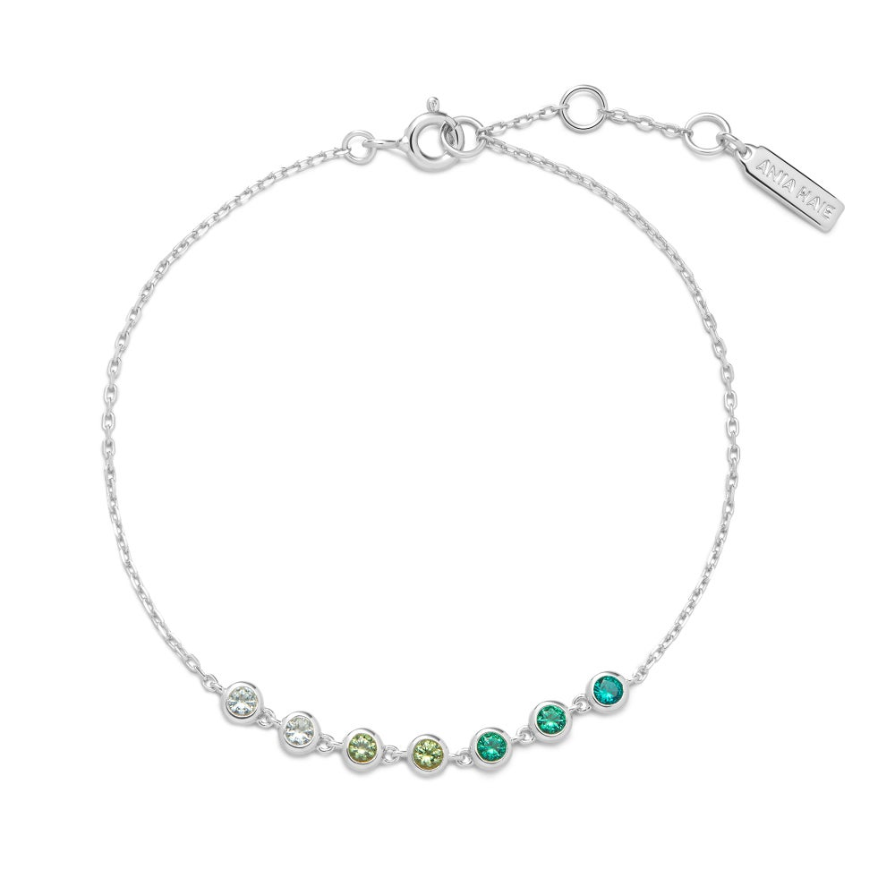 Sterling Silver Green Ombre CZ Bezel Station Bracelet