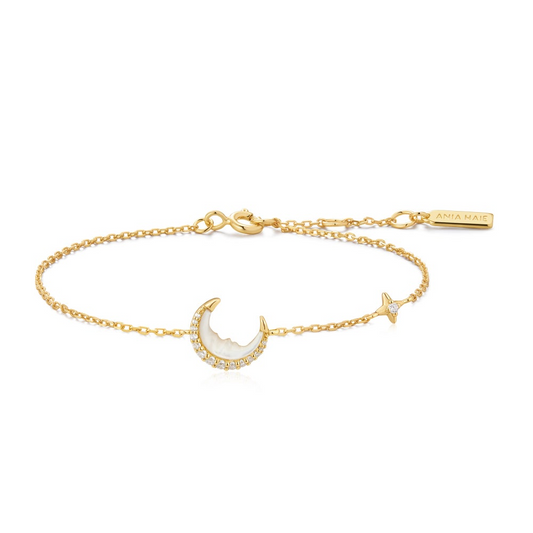 4K Gold Plated Mother-of-Pearl Crescent Moon Bracele