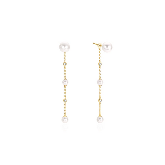 Sterling Silver 14K Gold Plated Station Drop Earrings