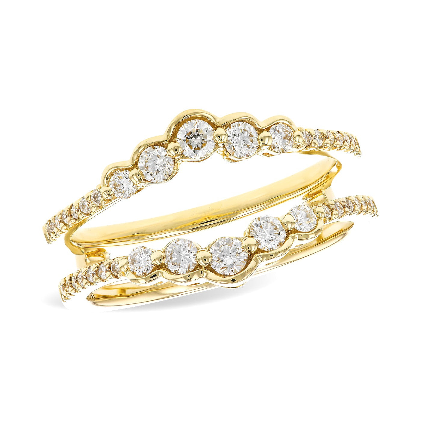 14 Karat Yellow Gold Diamond Half Bezel Ring Guard Wedding Band