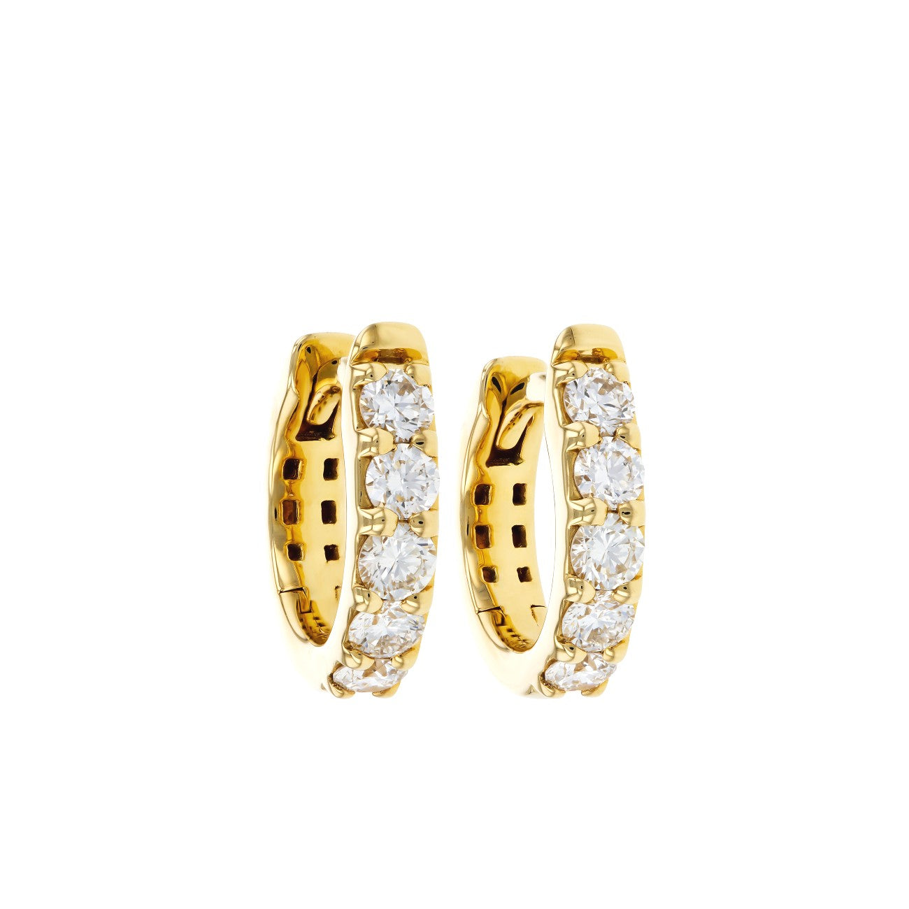 14KY 13mm Diamond Huggie Hoop Earrings
