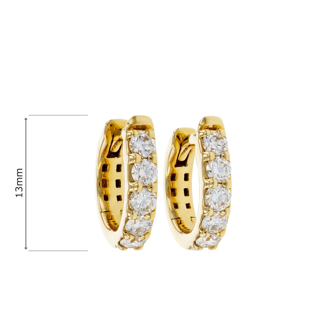 14KY 13mm Diamond Huggie Hoop Earrings