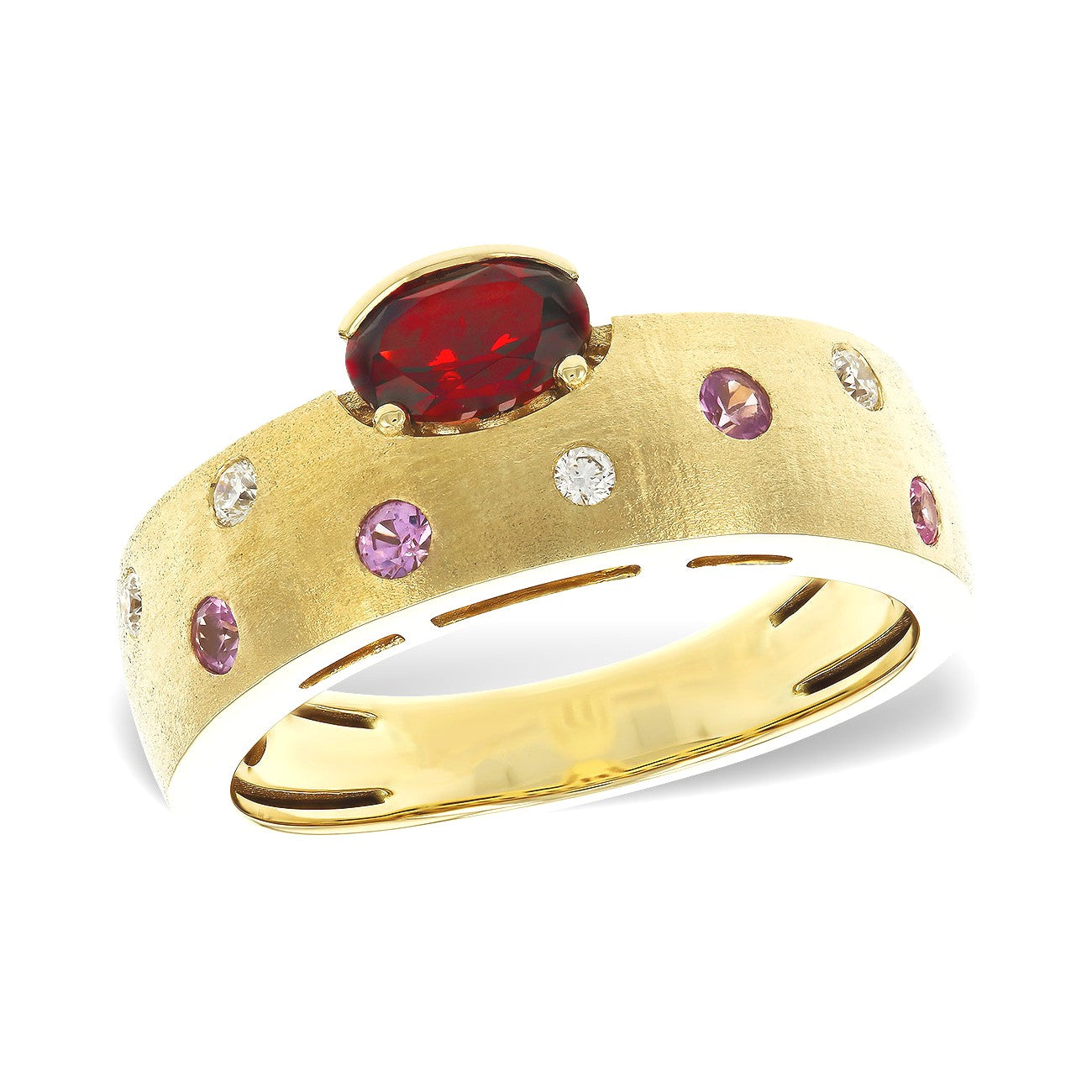 14K Satin Asymmetric Garnet & Pink Sapphire Band