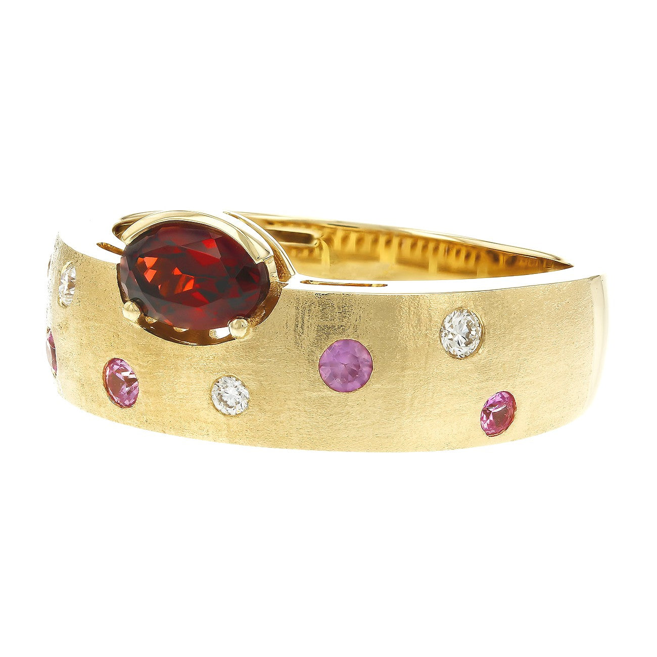 14K Satin Asymmetric Garnet & Pink Sapphire Band