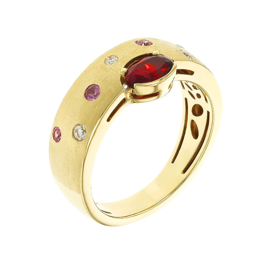 14K Satin Asymmetric Garnet & Pink Sapphire Band
