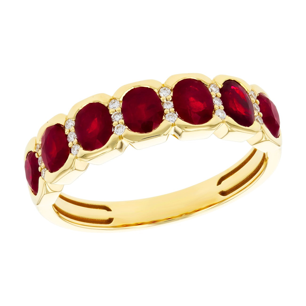 14K Bezel Frame Oval Ruby & Diamond Band