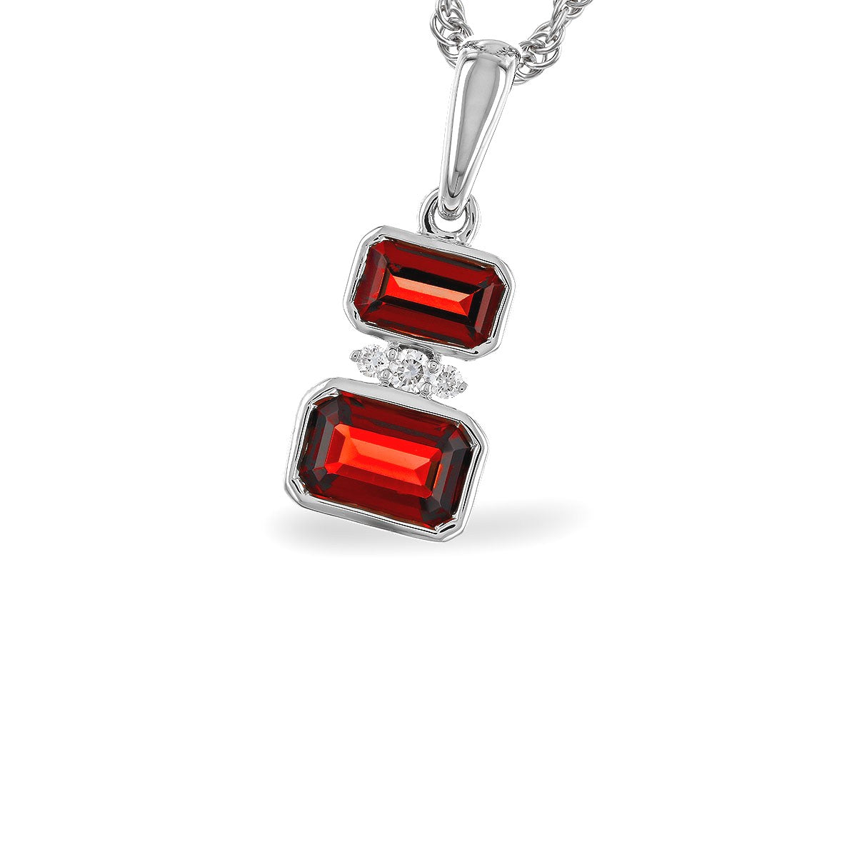 14K Two Stone Bezel-Set Emerald-Cut Garnet Drop Pendant