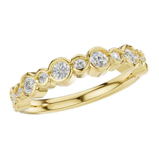 14K Alternating Half Bezel Diamond Wedding Band