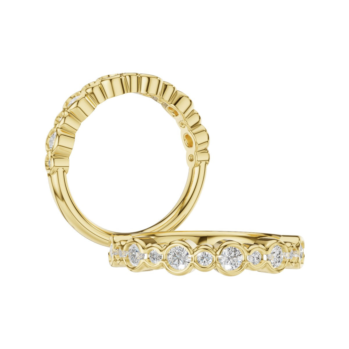 14K Alternating Half Bezel Diamond Wedding Band