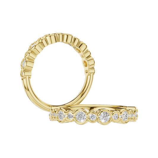14K Alternating Half Bezel Diamond Wedding Band