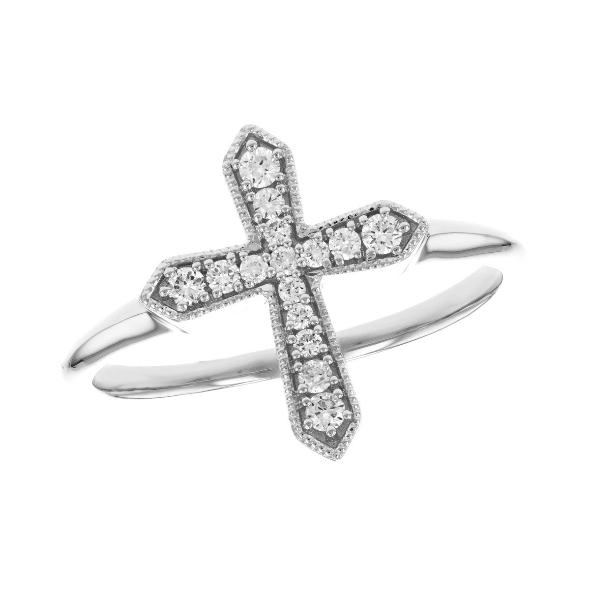 14K Pave Cross Diamond Fashion Ring
