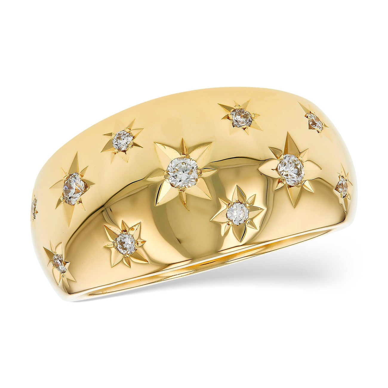 14K Wide Domed Scattered Star Diamond Band