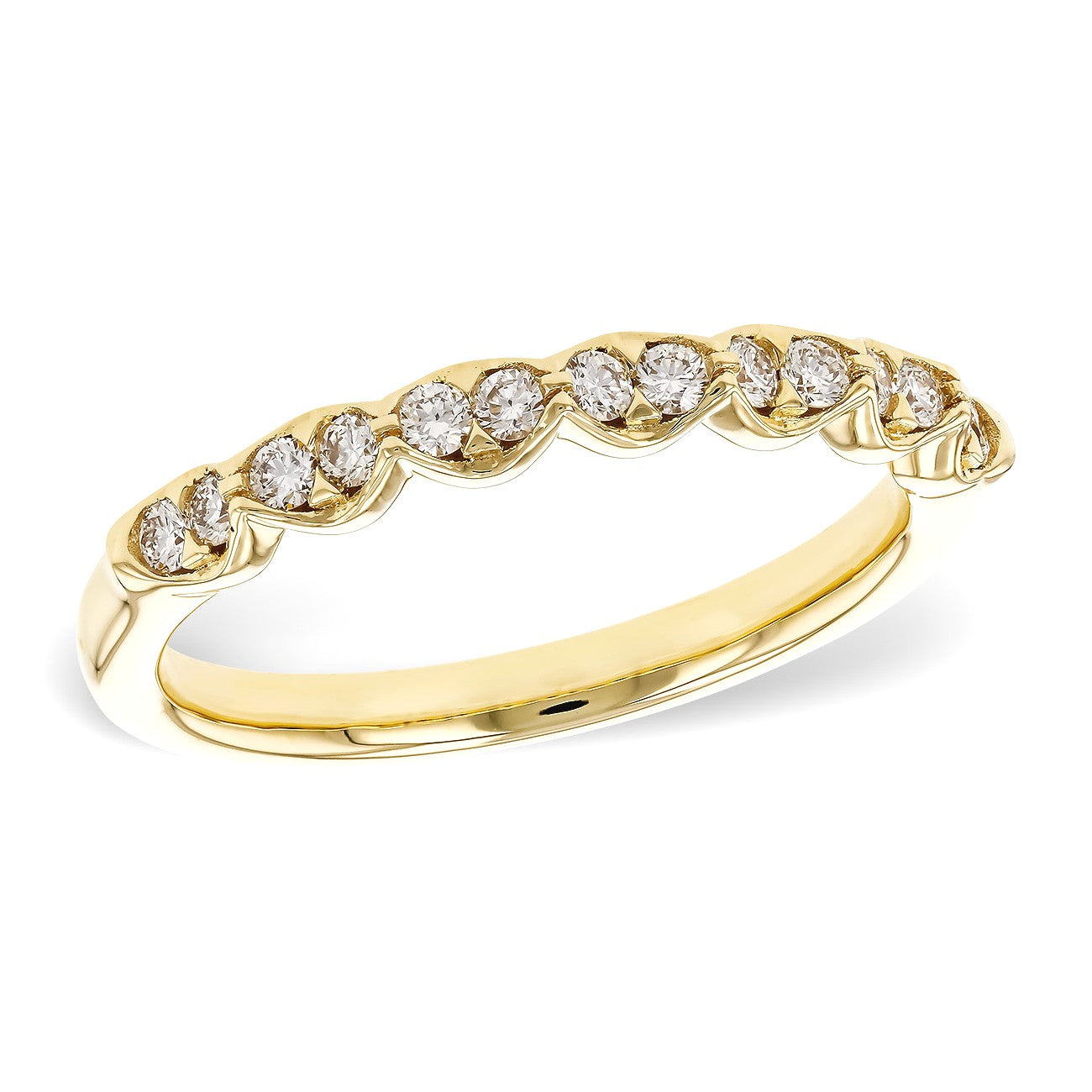 14K Cup Scallop Diamond Wedding Band
