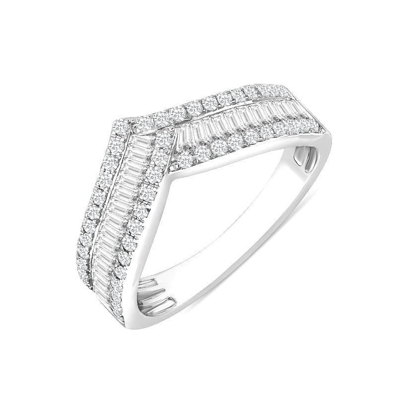 18K Wide Baguette & Round Diamond V-Band