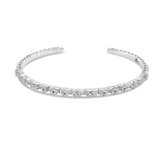 14 Karat White Gold Diamond Flexi Cuff Lab Grown Diamond Bracelet
