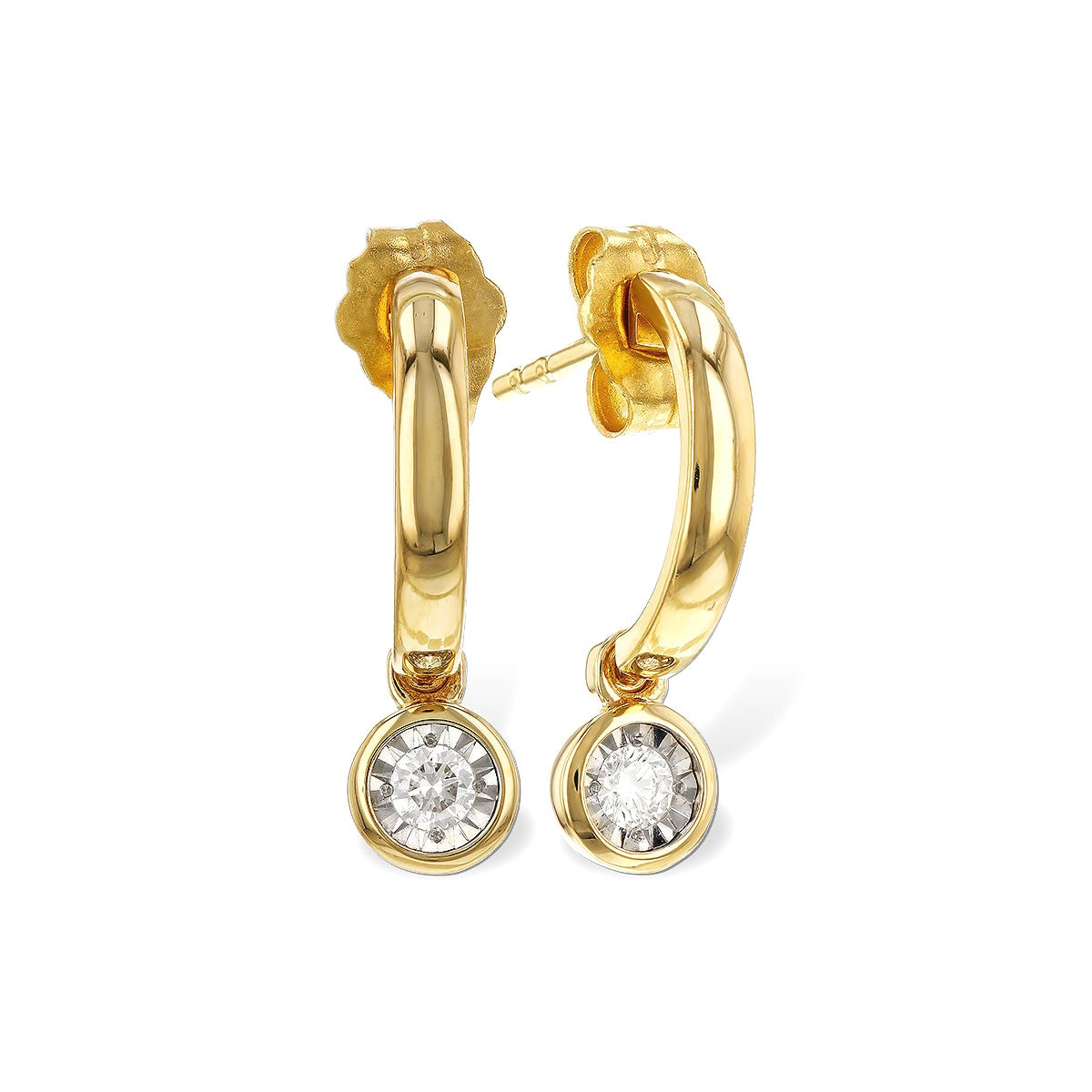 14K Illusion-Set Diamond Huggie J-Hoop Earrings