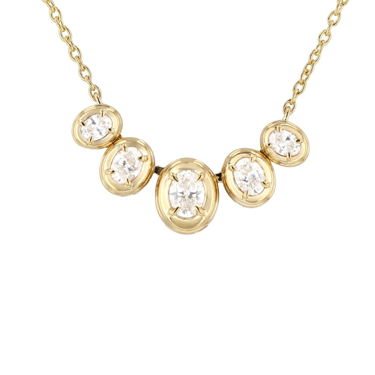 14K Graduated Bezel-Style Set Oval Diamond Necklace