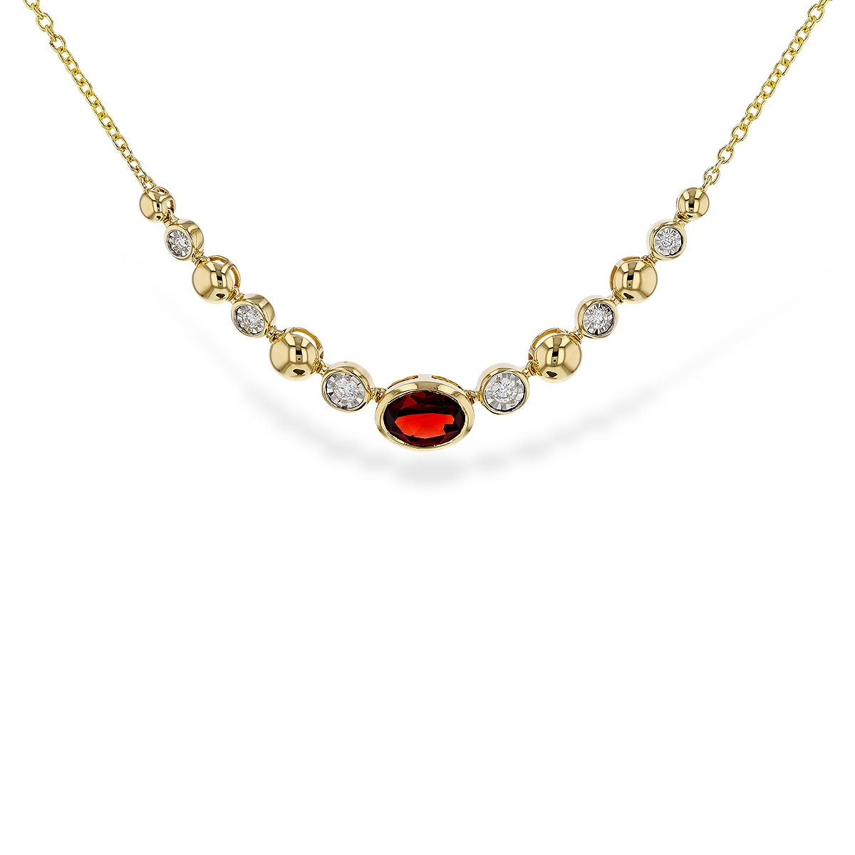 14K Garnet Bezel Bead Illusion-Set Diamond Graduated Necklace