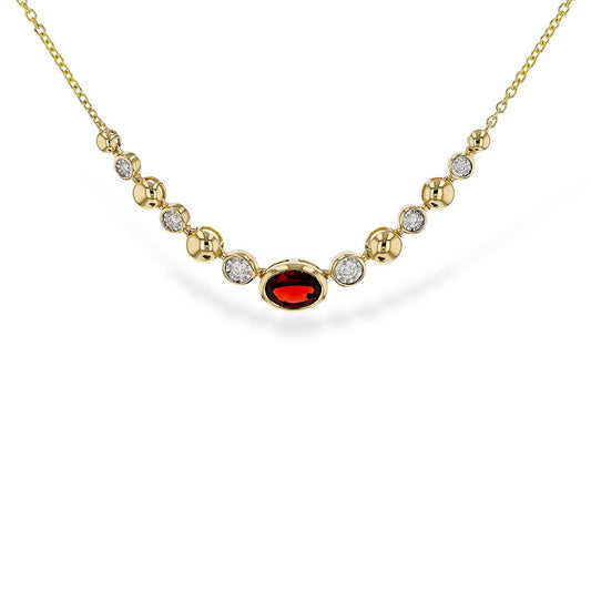 14K Garnet Bezel Bead Illusion-Set Diamond Graduated Necklace