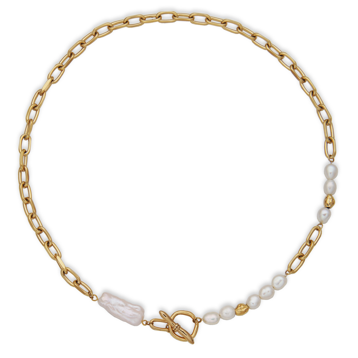 Freshwater Pearl Paperclip Toggle Link Necklace