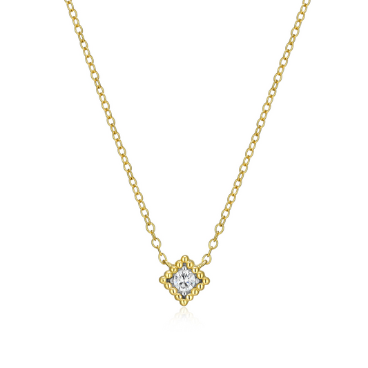Sterling Silver Beaded Square Halo Lab Grown Diamond Necklace