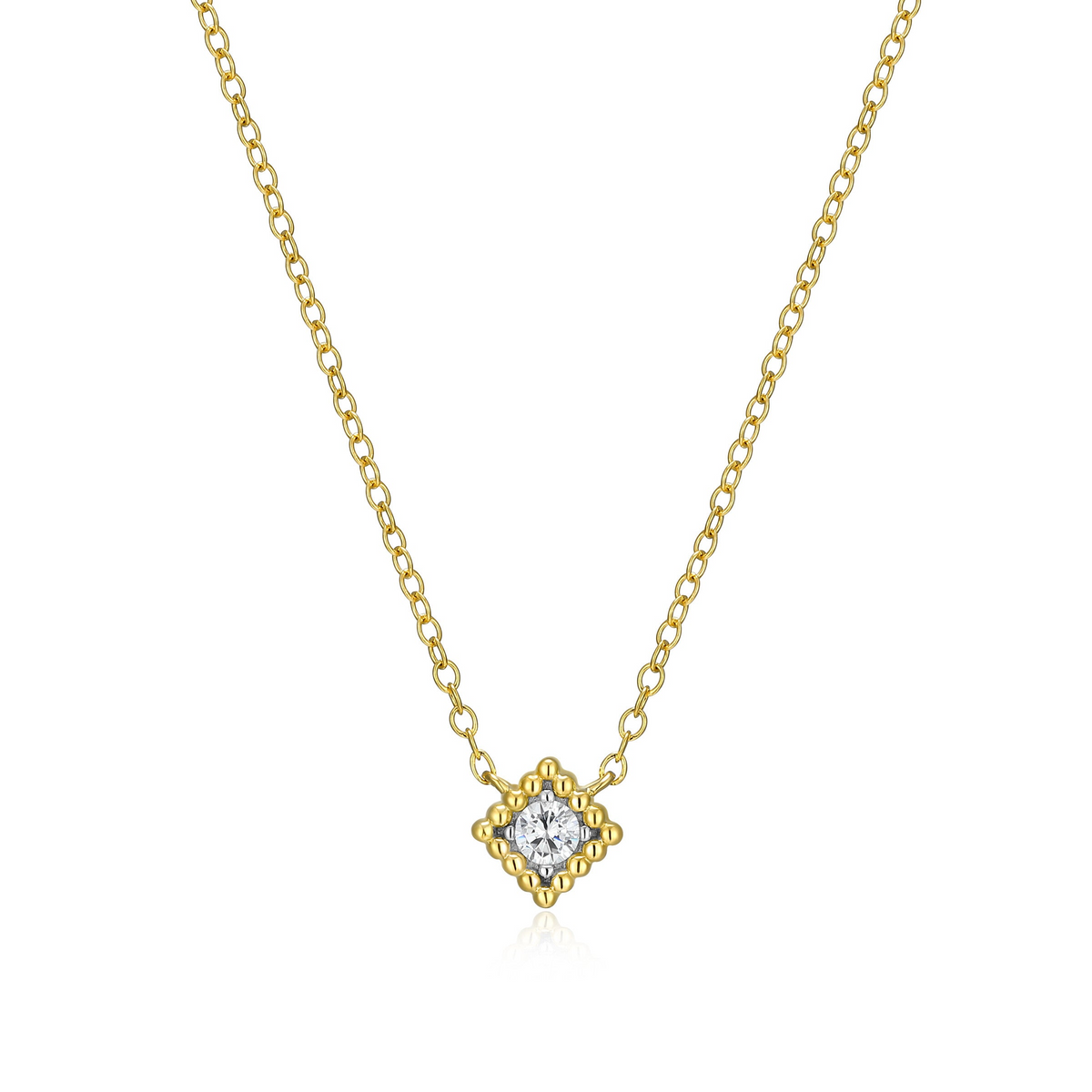 Sterling Silver Beaded Square Halo Lab Grown Diamond Necklace