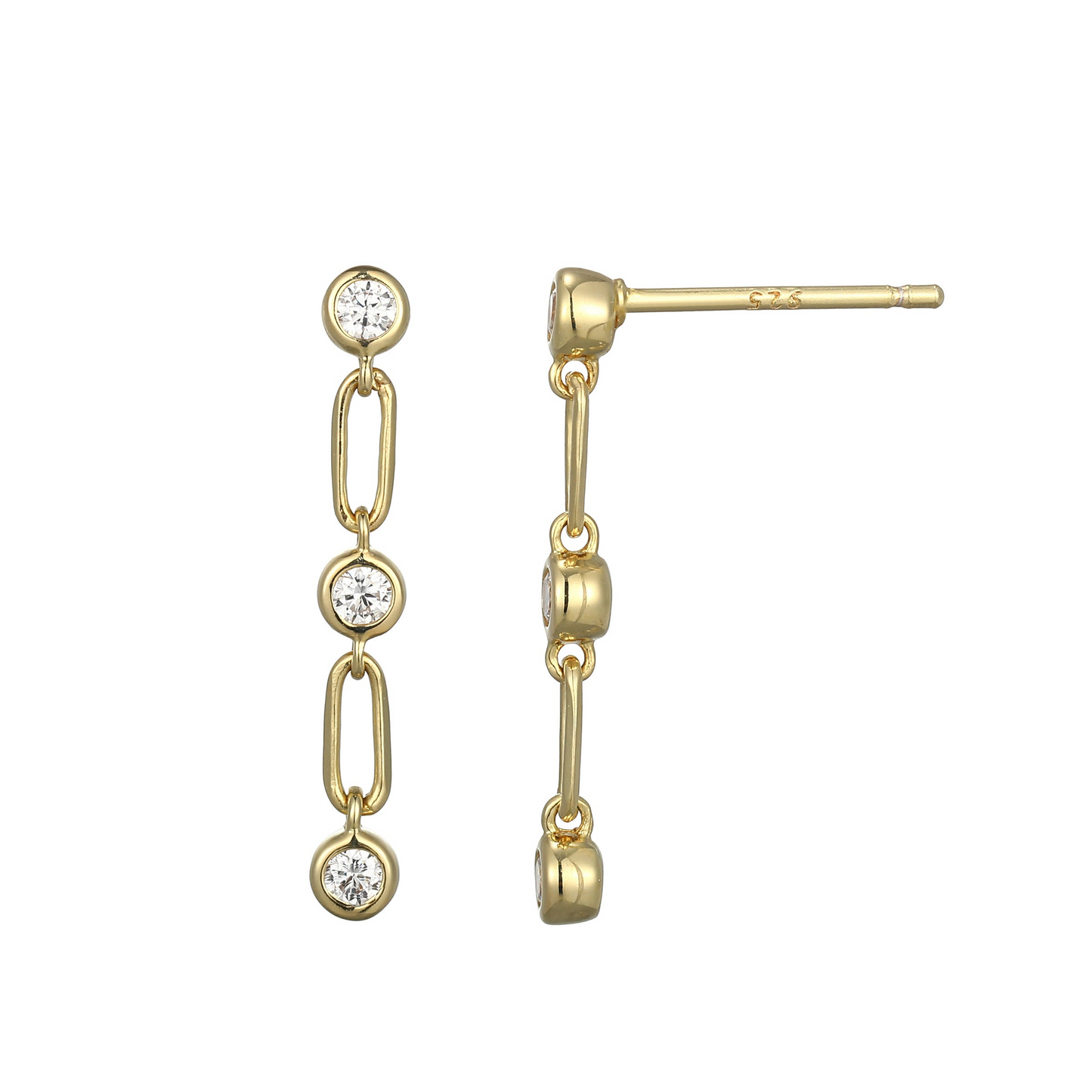 14K Gold Plated Lab Grown Diamond Paperclip Drop Earrings