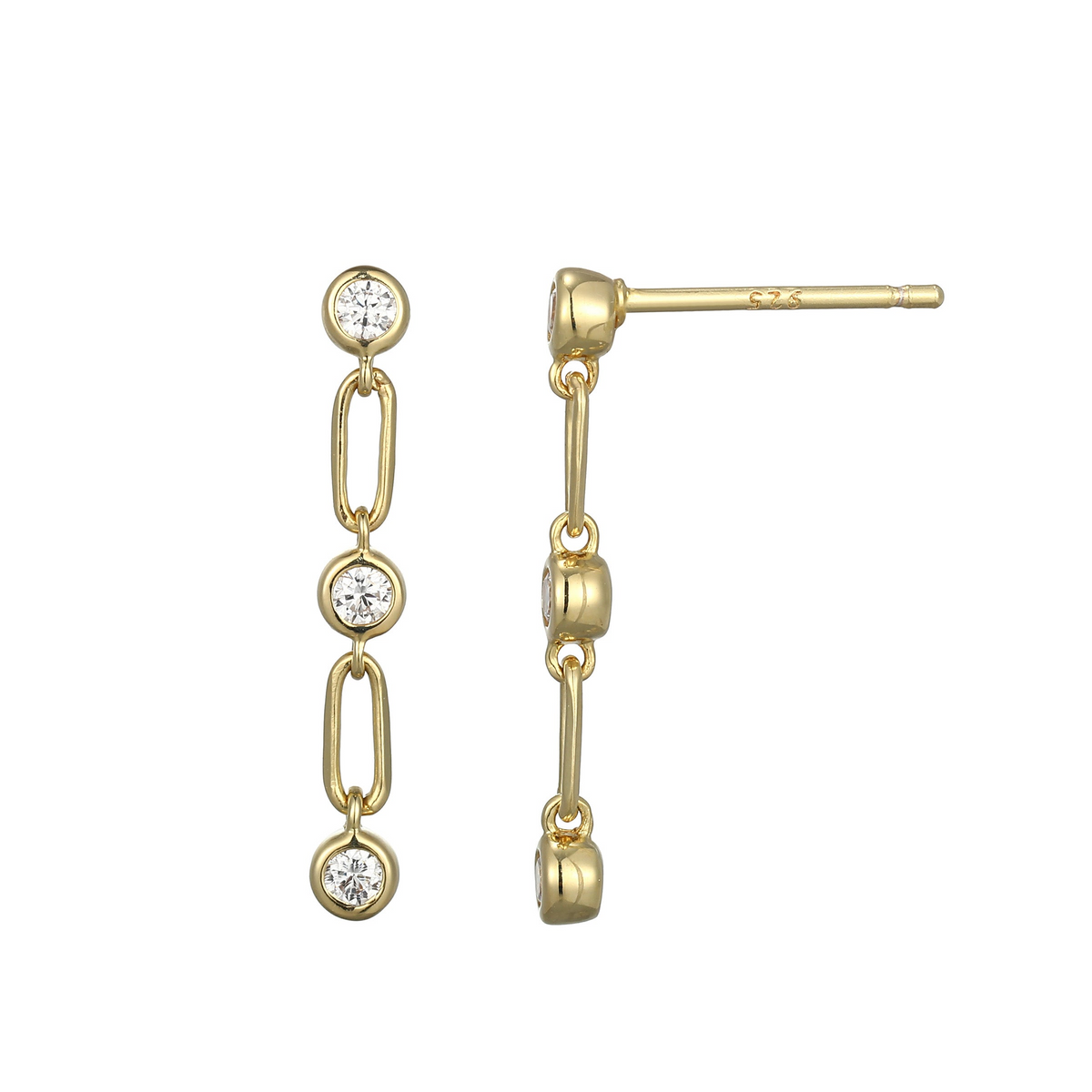14K Gold Plated Lab Grown Diamond Paperclip Drop Earrings