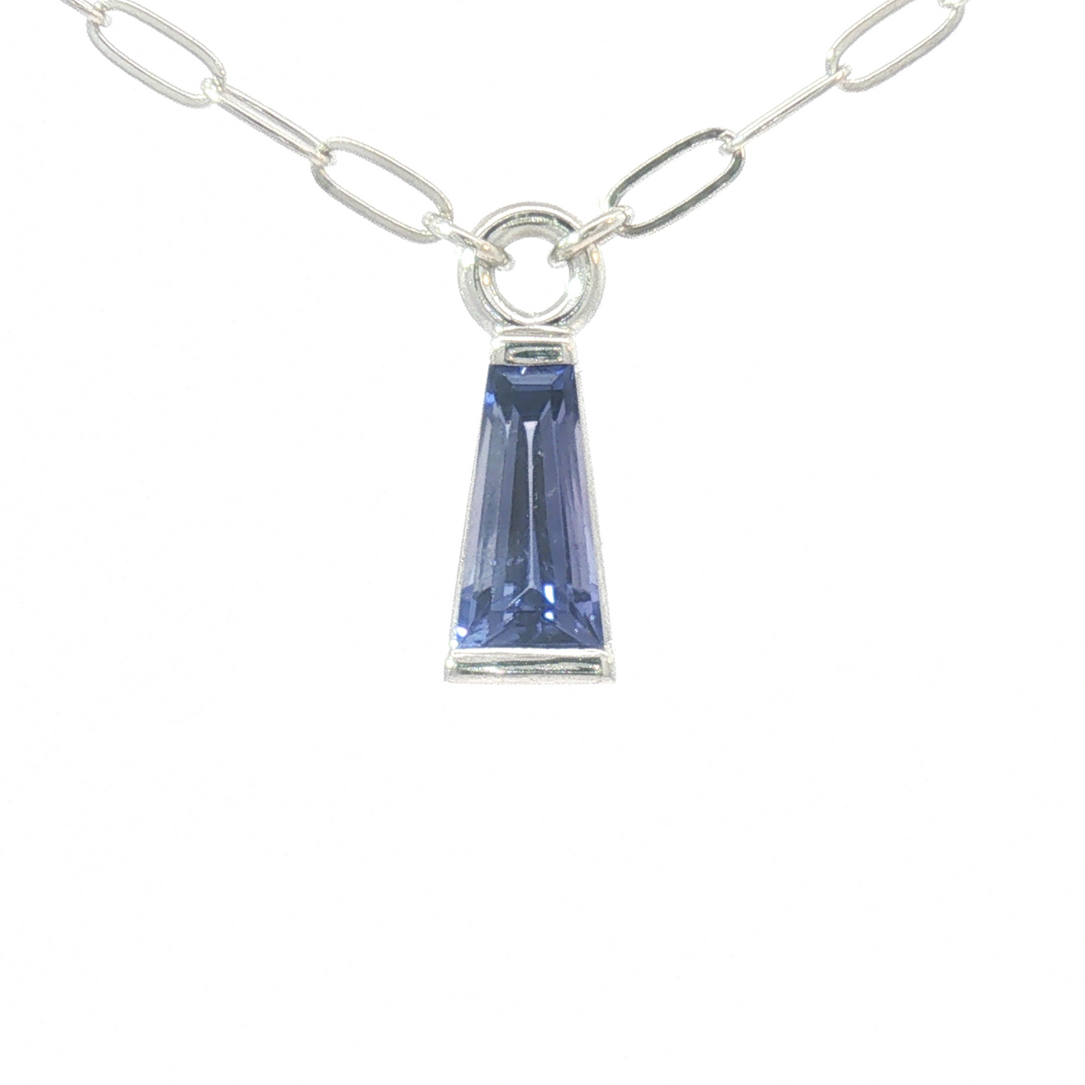 14K Kettlebell Tapered Baguette Purple Sapphire Necklace