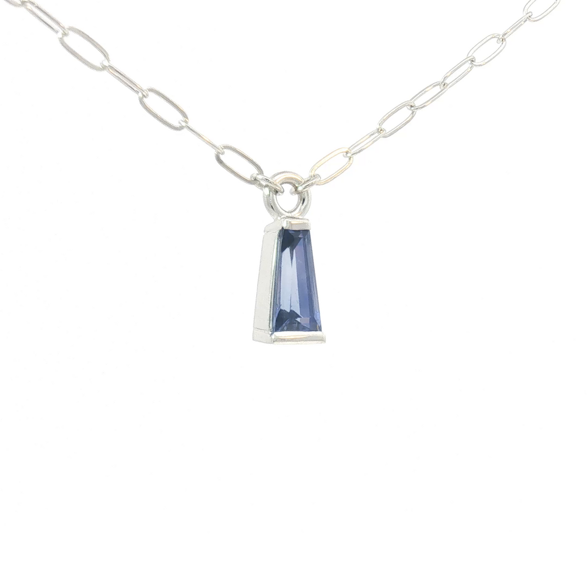 14K Kettlebell Tapered Baguette Purple Sapphire Necklace