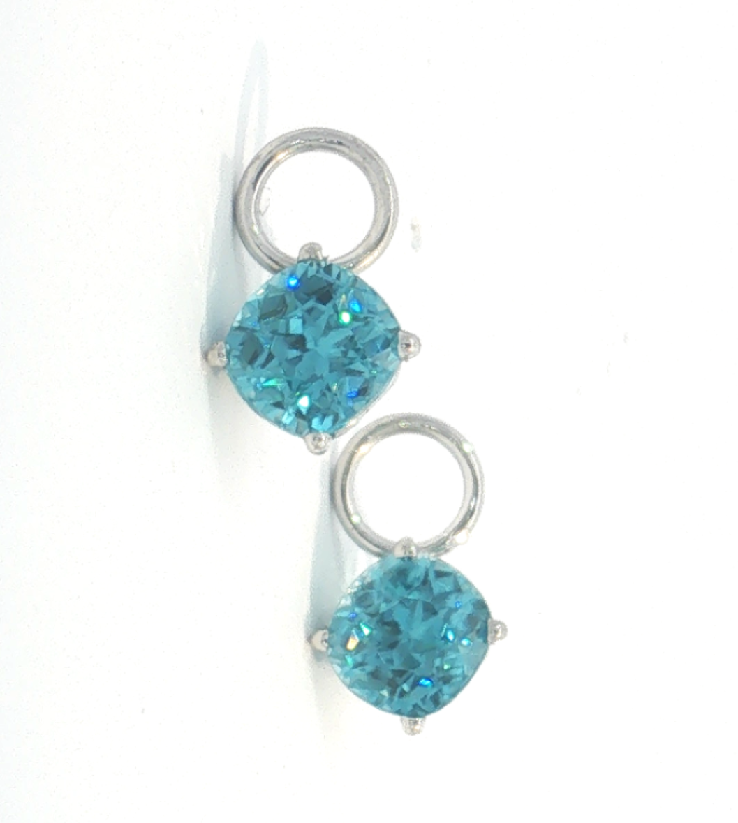 14K Elongated Cushion Blue Zircon "Lisa" Earring Dangles