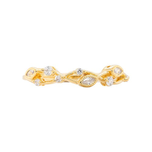 14K Milgrain Branch Marquise & Round Diamonds Wedding Band