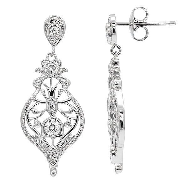 14 Karat White 0.50ctw Diamond Vintage Drop Earrings