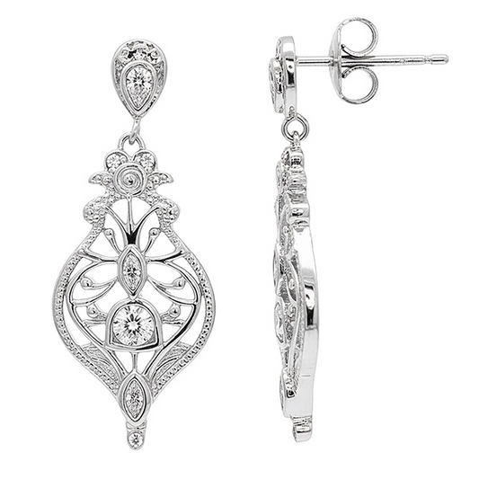 14 Karat White 0.50ctw Diamond Vintage Drop Earrings