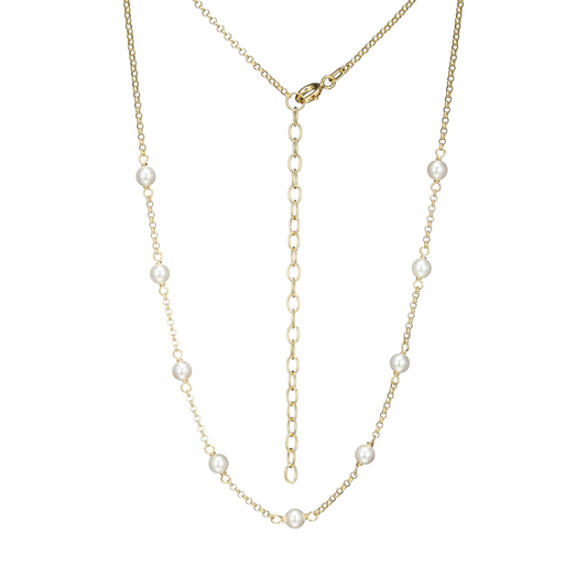 14K Gold Plated Shell Pearl Station Rolo Chain Necklace