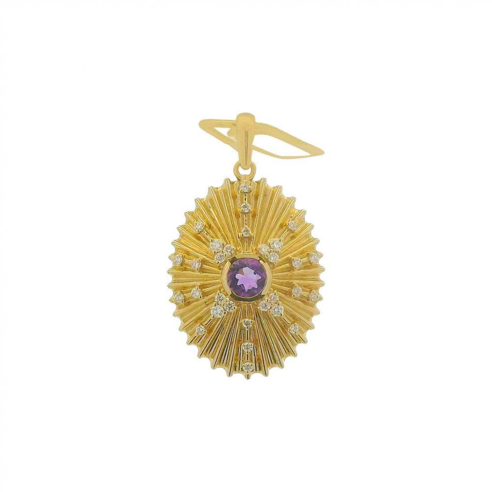 14K Fluted Medallion Amethyst & Diamond Pendant