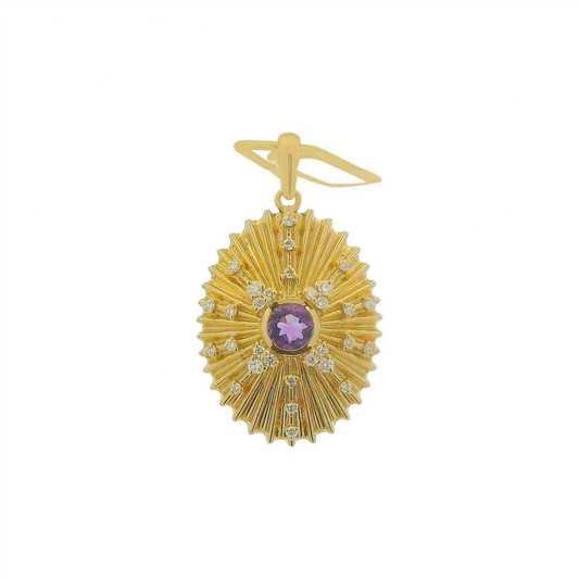 14K Fluted Medallion Amethyst & Diamond Pendant