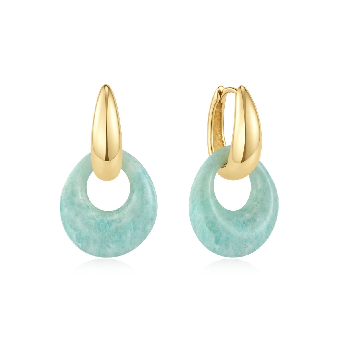 14K Gold-Plated Amazonite Organic Pebble Drop Hoop Earrings