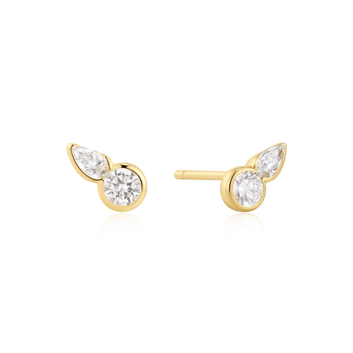 14K Gold-Plated Bezel Round & Teardrop Stud Earrings